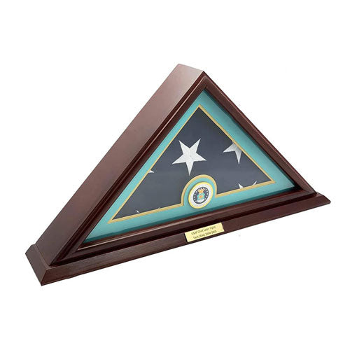 Flags Connections - 5x9 American Veteran Burial Flag Display Case, Solid Wood, Cherry Finish, Small Base, Wall Mounted, Customized Name Plate, Air Force. The Military Gift Store
