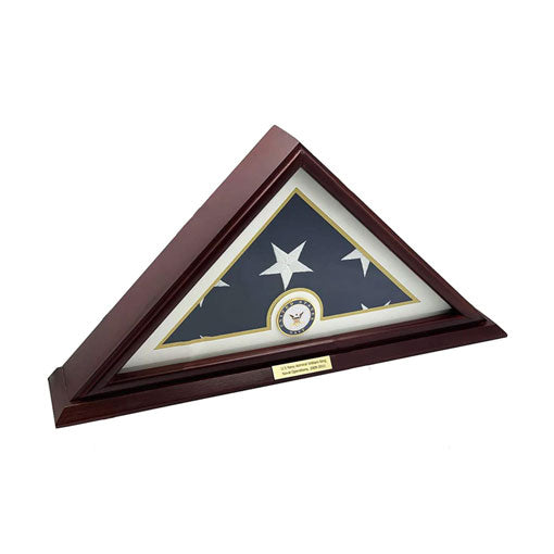 Flags Connections - 5'x9' Flag Display Case for American Veteran Burial Flag - Solid Wood, Cherry Finish - Small Base - Navy. The Military Gift Store
