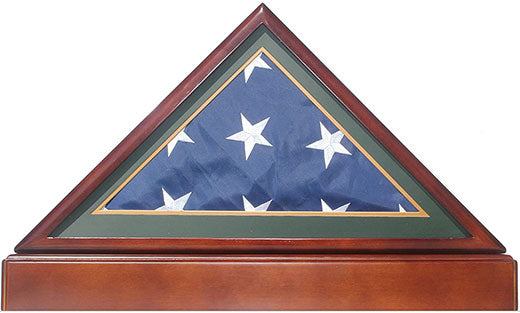 Burial/Funeral Military Shadow Box with Pedestal Stand (with Army Green Mat). The Military Gift Store