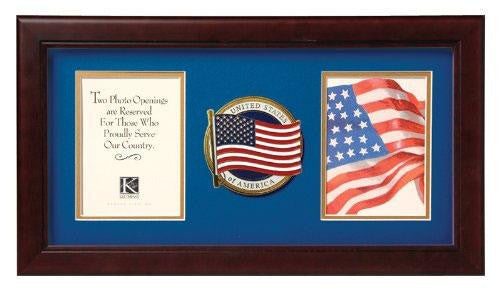 Flag Connections US American Flag Medallion Double Picture Frame - Two 4 x 6 Photo Openings The Military Gift Store