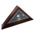 Flags Connections - 5x9 Burial/Funeral/Veteran Flag Elegant Display Case with Base, Solid Wood, Mahogany Finish (Army-Marine-Navy-Air Force). The Military Gift Store