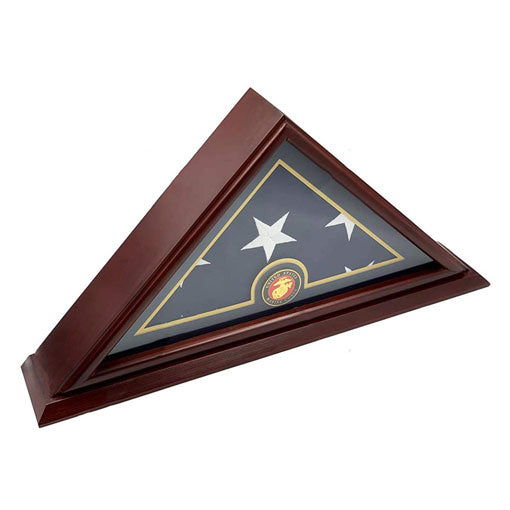 Flags Connections - 5'x9' Flag Display Case for American Veteran Burial Flag - Solid Wood, Cherry Finish - Marine Corps. The Military Gift Store
