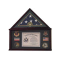 Flags Connections - Large Military Shadow Box Frame Memorial Burial Funeral Flag Display Case for 5x9 Flag, Solid Wood with Armed Forces Emblems. The Military Gift Store