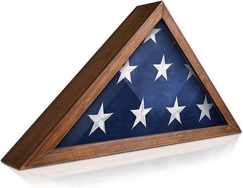 Flag Connections Rustic Flag Case - Solid Wood Military Flag Display Case for 9.5 x 5 American Veteran Burial Flag The Military Gift Store