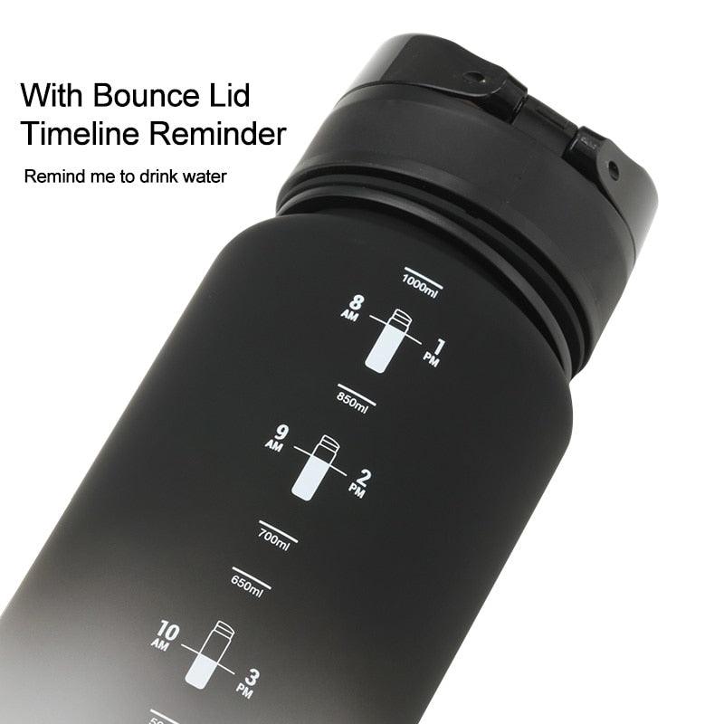 500/1000ml Sport Water Bottle BPA Free With Bounce Lid Time Marker Leak-proof Frosted Plastic Cup for Outdoor Fitness Gym  Motivational Sports Water Bottle with Time Marker Leakproof Drinking Bottle for Fitness Gym Outdoor Cycling Running Hiking Stevvex