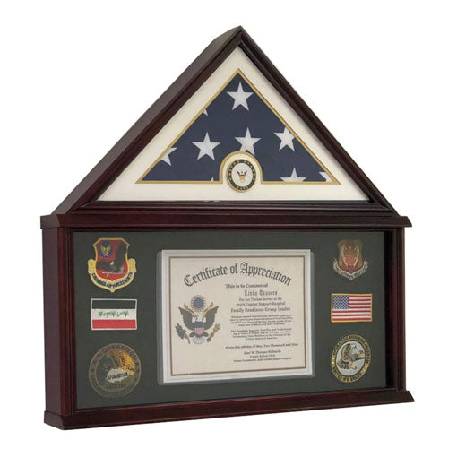 Large Military Shadow Box Frame Memorial Burial Funeral Flag Display Case for 5x9 Flag, Solid Wood (Mahogany) - Navy. The Military Gift Store