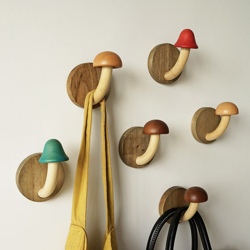 Creative Punch-free Wooden Mushroom Hat-and-coat Hook Pi-Mart