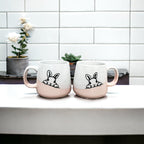 Farmhouse Ceramic Bunny Mug Hand-Painted Ivory With Pastel Pink Base, 12 Oz BandsCo Straps
