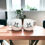Farmhouse Ceramic Bunny Mug Hand-Painted Ivory With Pastel Pink Base, 12 Oz BandsCo Straps