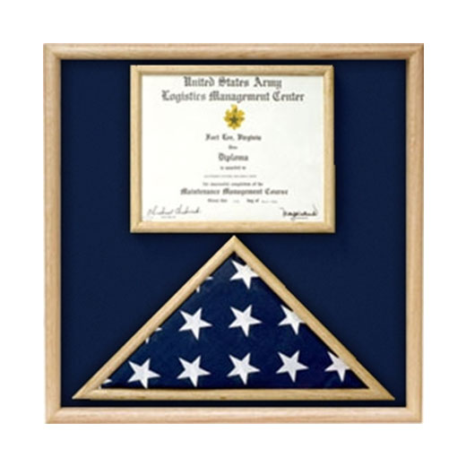 Air Force Flag and certificate Display case - Oak or Walnut Material. The Military Gift Store