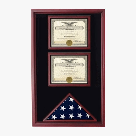 2 Certificates Flag Display case - Black or Red or Blue or Green Background Color. The Military Gift Store
