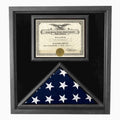 Flag and Certificate Case Black Frame, with Certificate Holder American Made - Material and Size. The Military Gift Store