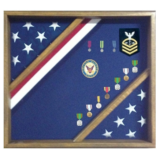 Flag Display Box, Wood Flag Red White and Blue Box - Cherry Material. The Military Gift Store