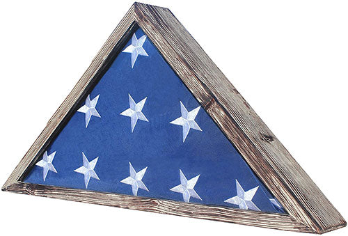 Rustic Flag Case - Military Flag Display Case for 9.5 x 5 American Veteran Burial Flag Folded - Flag Holder Shadow Box to Display Folded Flag. (Weathered Wood) The Military Gift Store