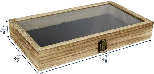 Flag Connection Wooden Jewelry Display case with Tempered Glass Top Lid, Oak Color The Military Gift Store