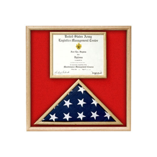US Marine Corp Flag and Certificate Display Case/ award case - Walnut Material. The Military Gift Store
