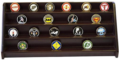 Flag Connections 4 Rows Shelf Challenge Coin Holder Display Casino Chips Holder Cherry Finish The Military Gift Store