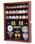 Challenge Coin/Medals/Pins/Badges/Ribbons/Insignia/Buttons Chips Combo Display Case Box Cabinet (Cherry Finish) The Military Gift Store