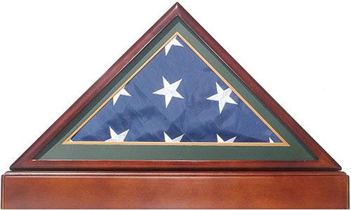 Burial/Funeral Flag Display Case Frame with Pedestal Stand - Green Mat The Military Gift Store
