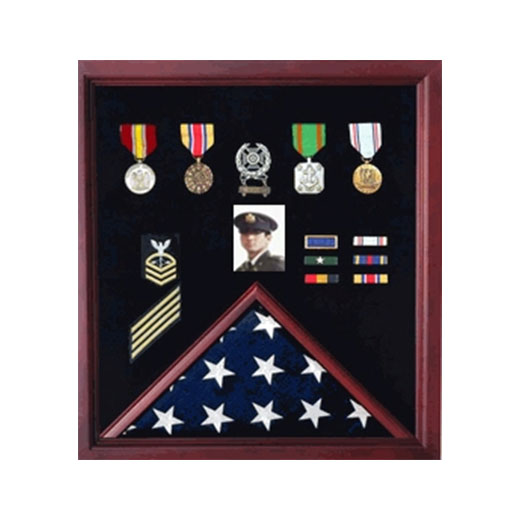 Flag Display Case Combination For Medals and Photos - Fit 3' x 5' Flag. The Military Gift Store