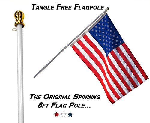 Flag Pole: Tangle Free Spinning Flagpole Residential or Commercial 6ft Flag Pole (White) The Military Gift Store