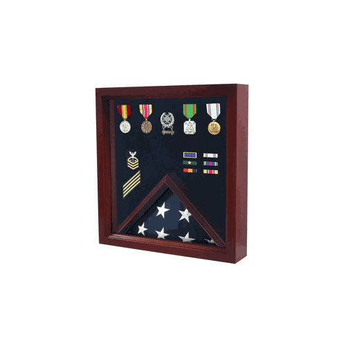 Flag Medal Display Case, Wood Military Flag Medal Shadow Boxes, Cherry Case The Military Gift Store