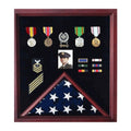 Flag Photo Display Case with Badge Display Case - Oak or Cherry. The Military Gift Store