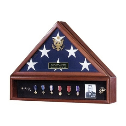 American Flag Case and Medal Display Case - Presidential - Cherry Material. The Military Gift Store