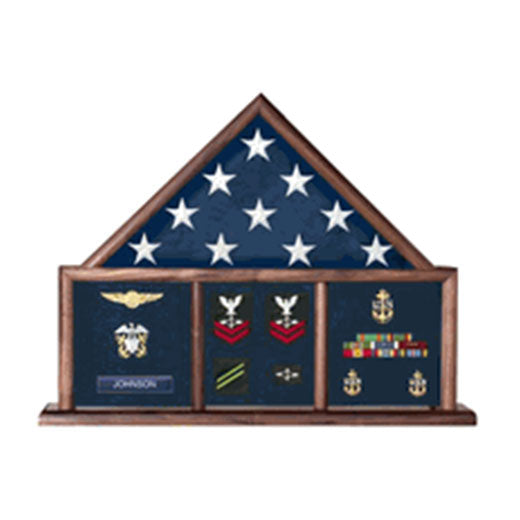 Flag and Memorabilia, Flag Shadow Box, Combination Flag Medal - Fit 3' x 5' flag or Fit 5' x 8' flag or Fit 5' x 9.5' Casket flag. The Military Gift Store