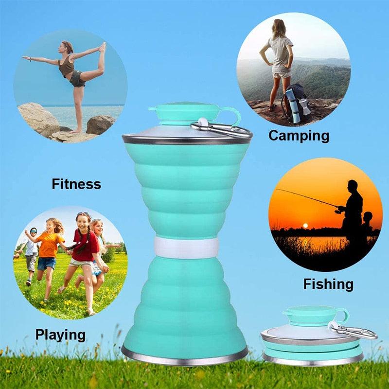 500ML Silicone Water Bottle Cup Foldable Leak Proof Portable Sports Travel Water Bottles For Outdoor Travel Gym Hiking Reuseable BPA Free Folding Water Bottle Stevvex