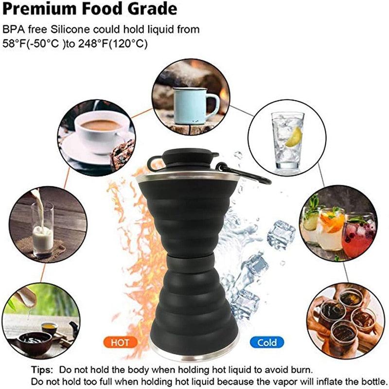 500ML Silicone Water Bottle Cup Foldable Leak Proof Portable Sports Travel Water Bottles For Outdoor Travel Gym Hiking Reuseable BPA Free Folding Water Bottle Stevvex