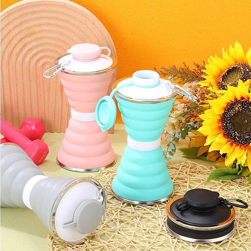 500ML Silicone Water Bottle Cup Foldable Leak Proof Portable Sports Travel Water Bottles For Outdoor Travel Gym Hiking Reuseable BPA Free Folding Water Bottle Stevvex