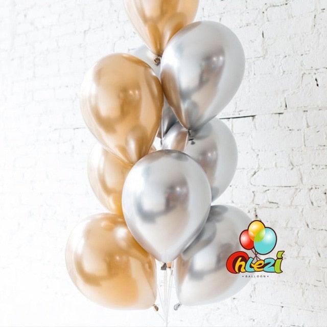 50/100pcs Metallic Latex 5/10/12 Inch Gold Silver Chrome Birthday Balloons With Accessories For Christmas And Party Decorations Wedding Decorations Stevvex