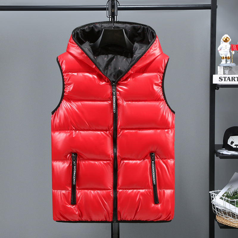Shiny Down Cotton Vest With Hood Pi-Mart