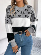 Star Contrast Round Neck Sweater - SJB-DIAMOND ELITES