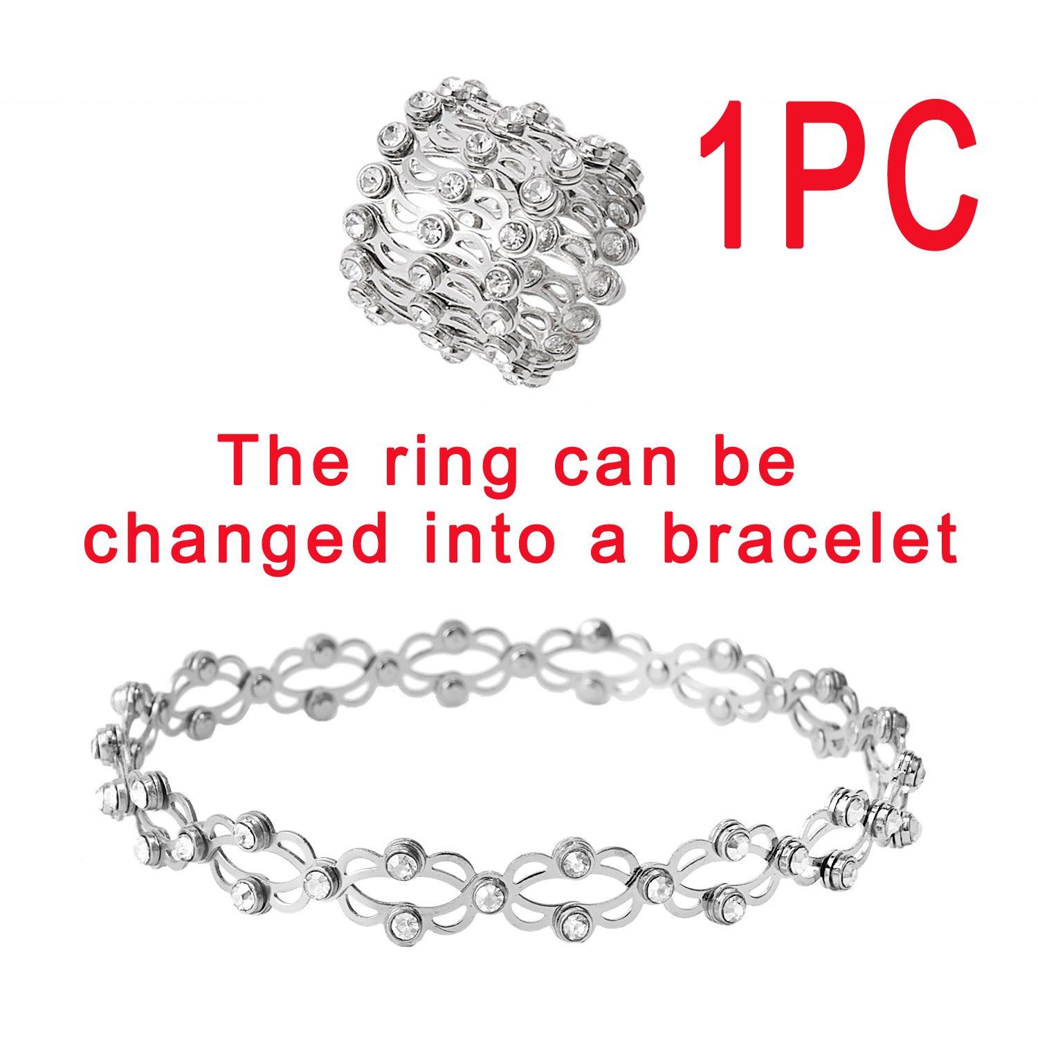 2 In 1 Folding Retractable Rings Bracelet Magic Rhinestone Rings Deformable Bracelet Women Ins Style Adjustable Fashion Jewelry Pi-Mart