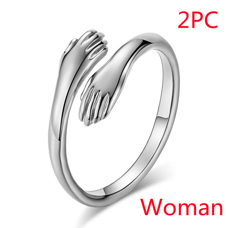 Alloy Simple Hands Hug Ring Opening Adjustable Jewelry Pi-Mart