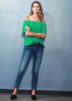 Women's Off Shoulder Top In Green - SJB-DIAMOND ELITES