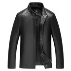 Men's PU Leather Jacket - Classic Lapel Collar Coat for Middle-Aged Men Pi-Mart