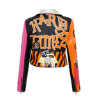 Graffiti Printed Motorcycle Leather Women Pi-Mart