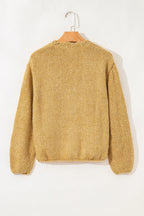 Light French Beige Lantern Sleeve Scallop V Neck Buttoned Front Cardigan