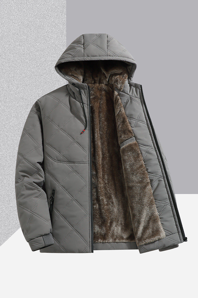 Men's Jacket With Fleece And Thick Cotton, Casual Hooded Stand-up Collar Pi-Mart
