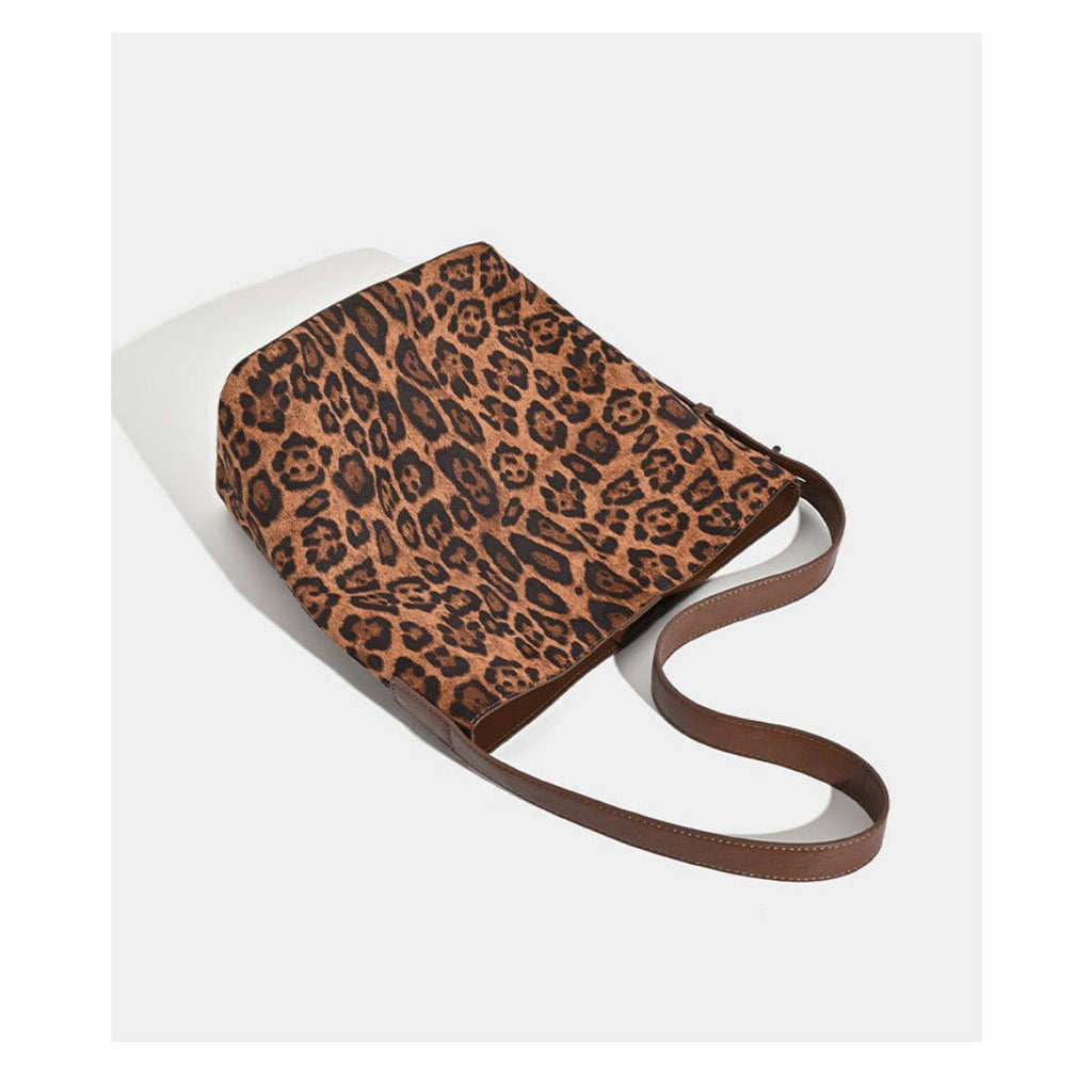 Suede vintage leopard print bucket bag, versatile shoulder crossbody women tote bag, hobo shoulder bag for women - SJB-DIAMOND ELITES