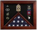 Military Flag medal display case, Mahogany wood for 3x5 flag, Felt available in blue or black The Military Gift Store
