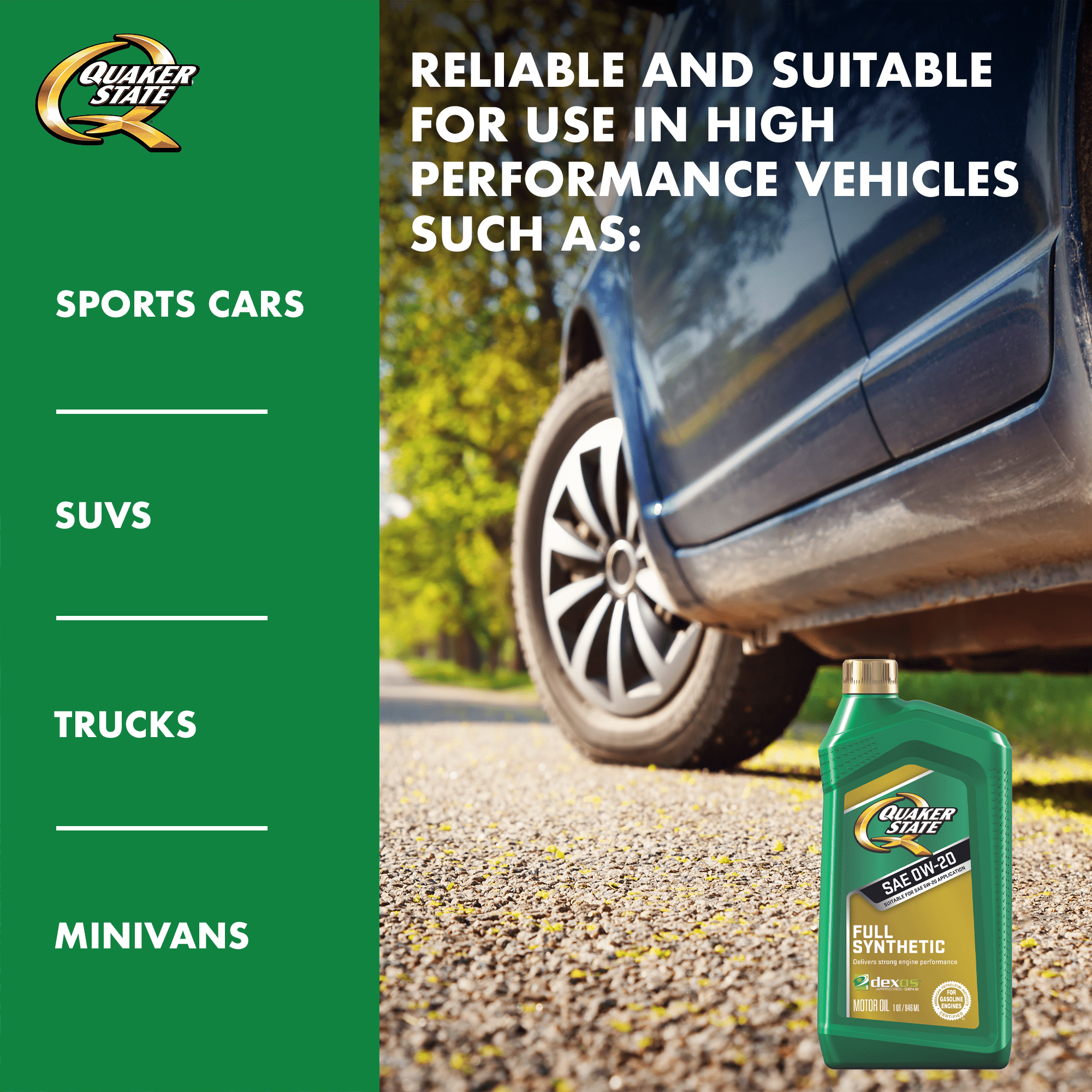 Quaker State Full Synthetic 0W-20 Motor Oil, 1-Quart