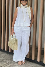 Cotton and Linen Sleeveless Suit Pi-Mart