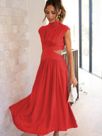 Modern Cutout Mock Neck Sleeveless Ruched Dress Elegant Dress For Women Stevvex