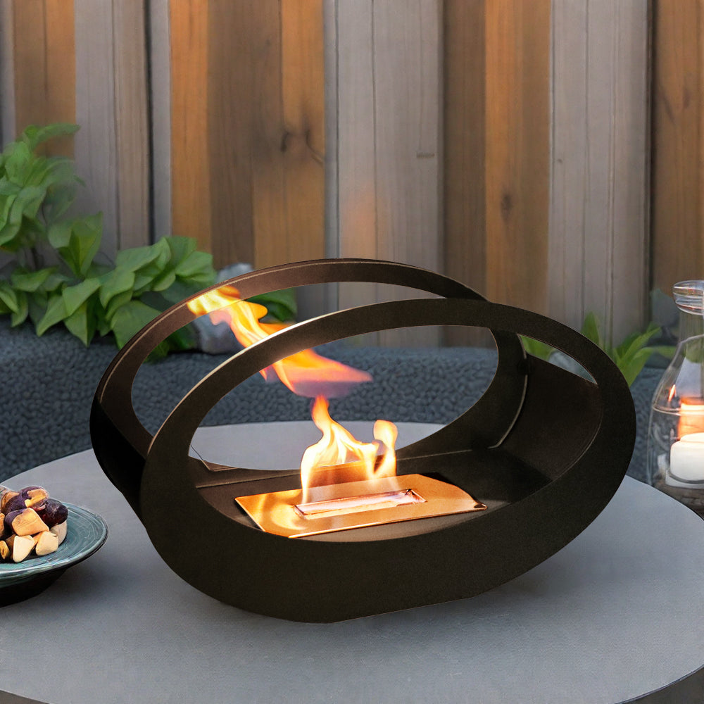 16x9.5 Inch Black Metal Tabletop Fireplace | Double Sided Oval Bio-Ethanol Fire Bowl for Indoor/Outdoor Lootquake LLC