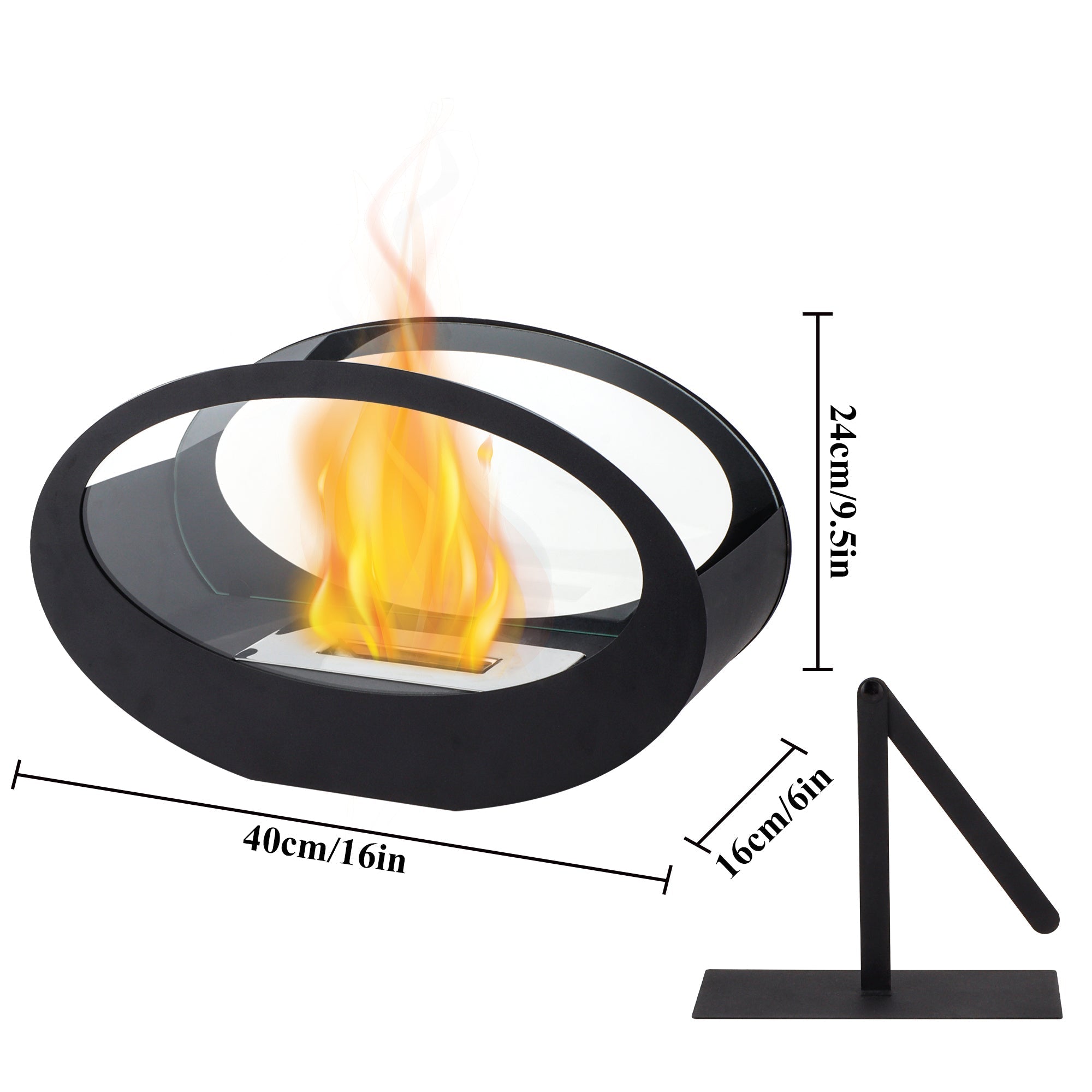 16x9.5 Inch Black Metal Tabletop Fireplace | Double Sided Oval Bio-Ethanol Fire Bowl for Indoor/Outdoor Lootquake LLC