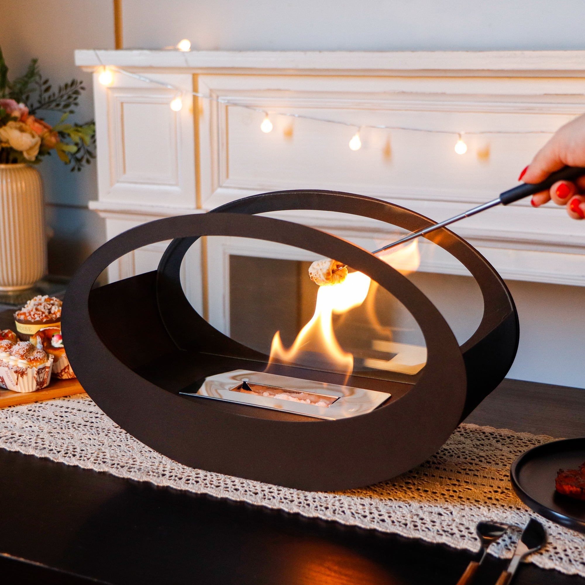 16x9.5 Inch Black Metal Tabletop Fireplace | Double Sided Oval Bio-Ethanol Fire Bowl for Indoor/Outdoor Lootquake LLC